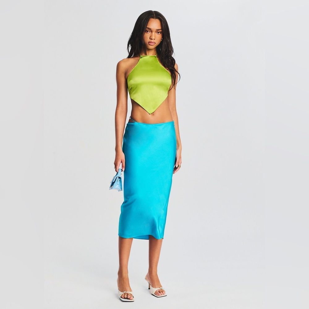 SER.O.YA Penina Silk Midi Skirt Size SMALL in‎ Turquoise